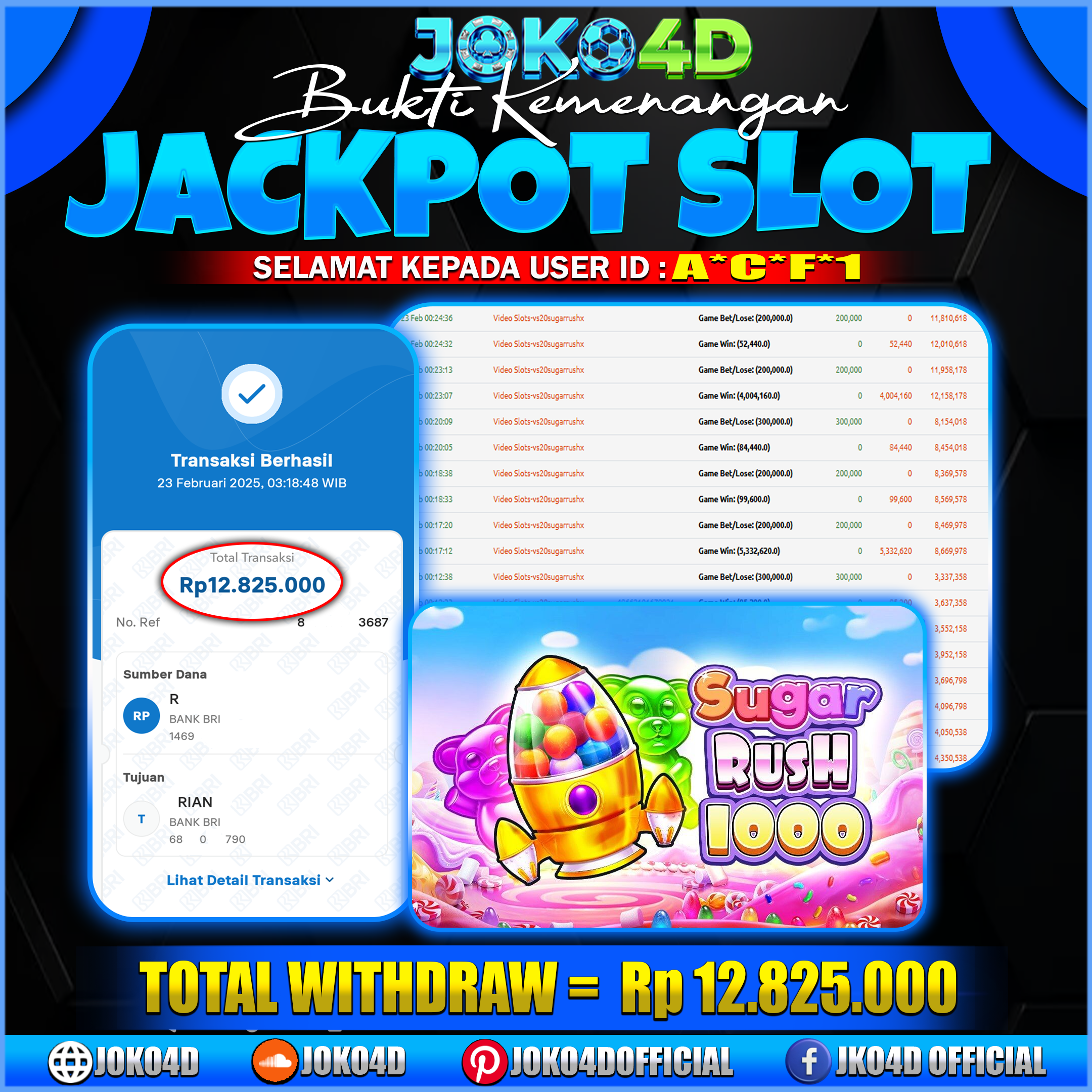 BUKTI JACKPOT SLOT GACOR SUGAR RUSH1000 SEDABF CUAN CUAN 23 FEBRUARI 2025