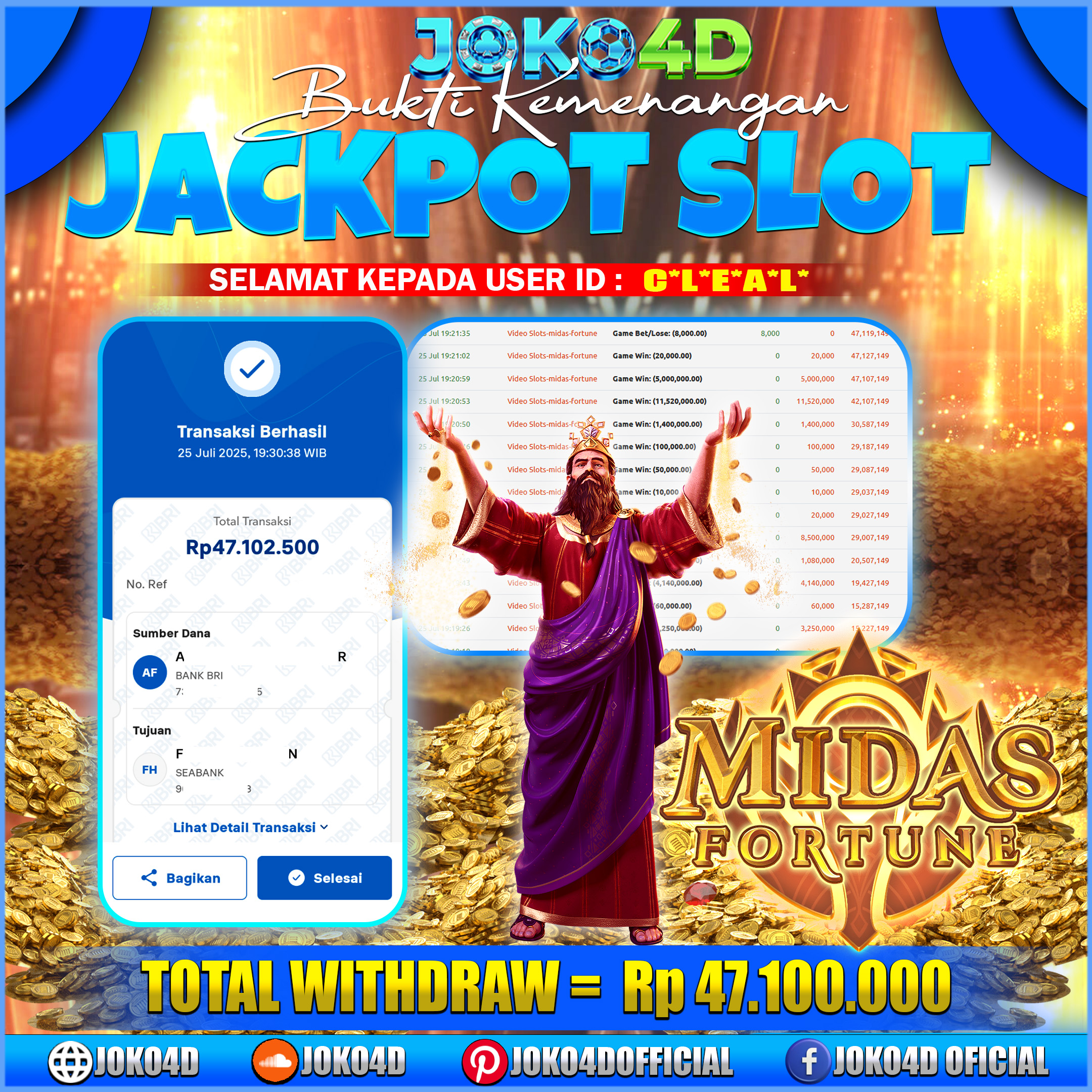 BUKTI KEMENANGAN SLOT GACOR JOKO4D COMBO MIDAS FORTUNE, ANTI RUNGKAD DISINI BRAYY 25 JULY 2025