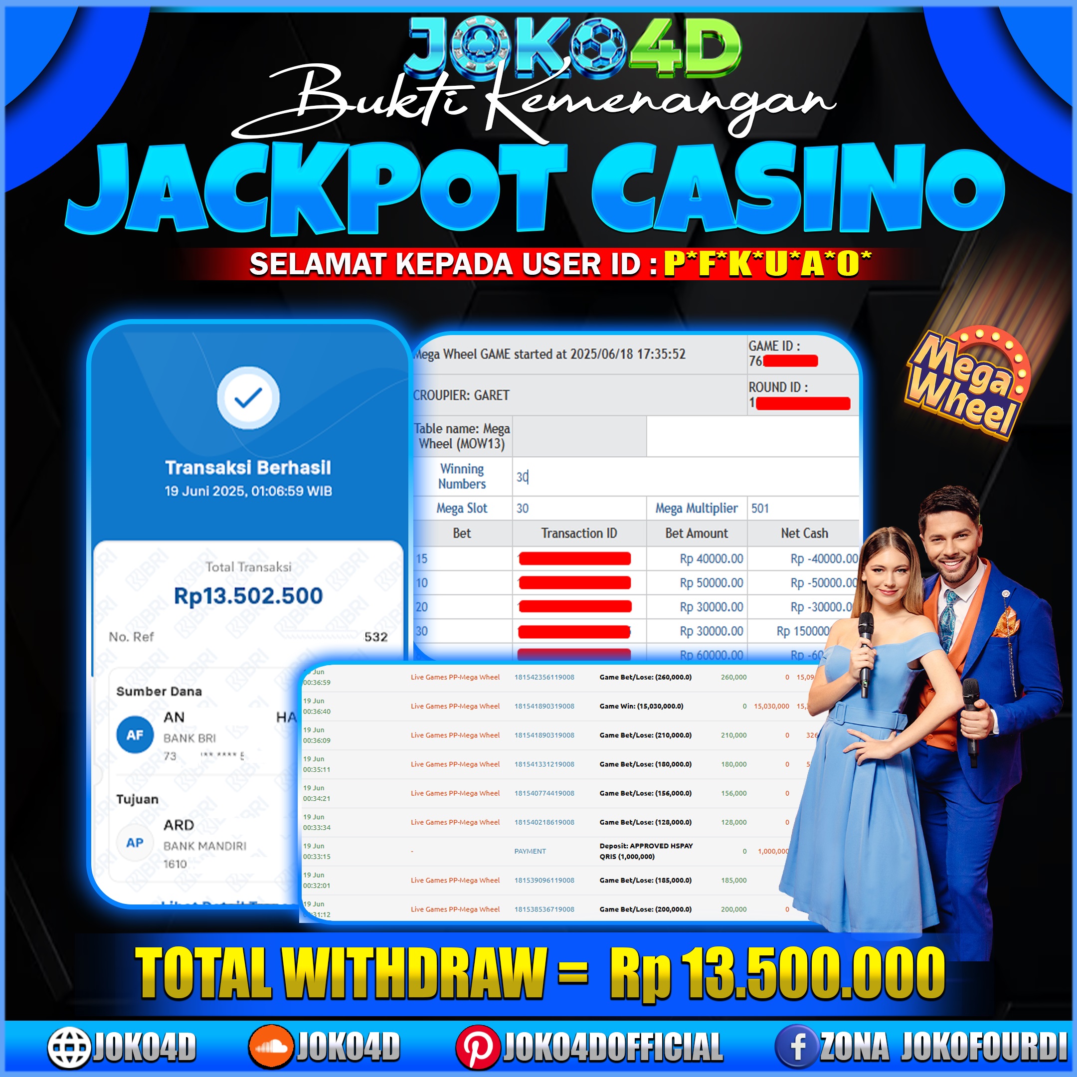 BUKTI KEMENANGAN CASINO GACOR JOKO4D MEGA WHEEL HASIL KAN CUAN DENGAN MUDAH DISINI 19 JUNI 2025