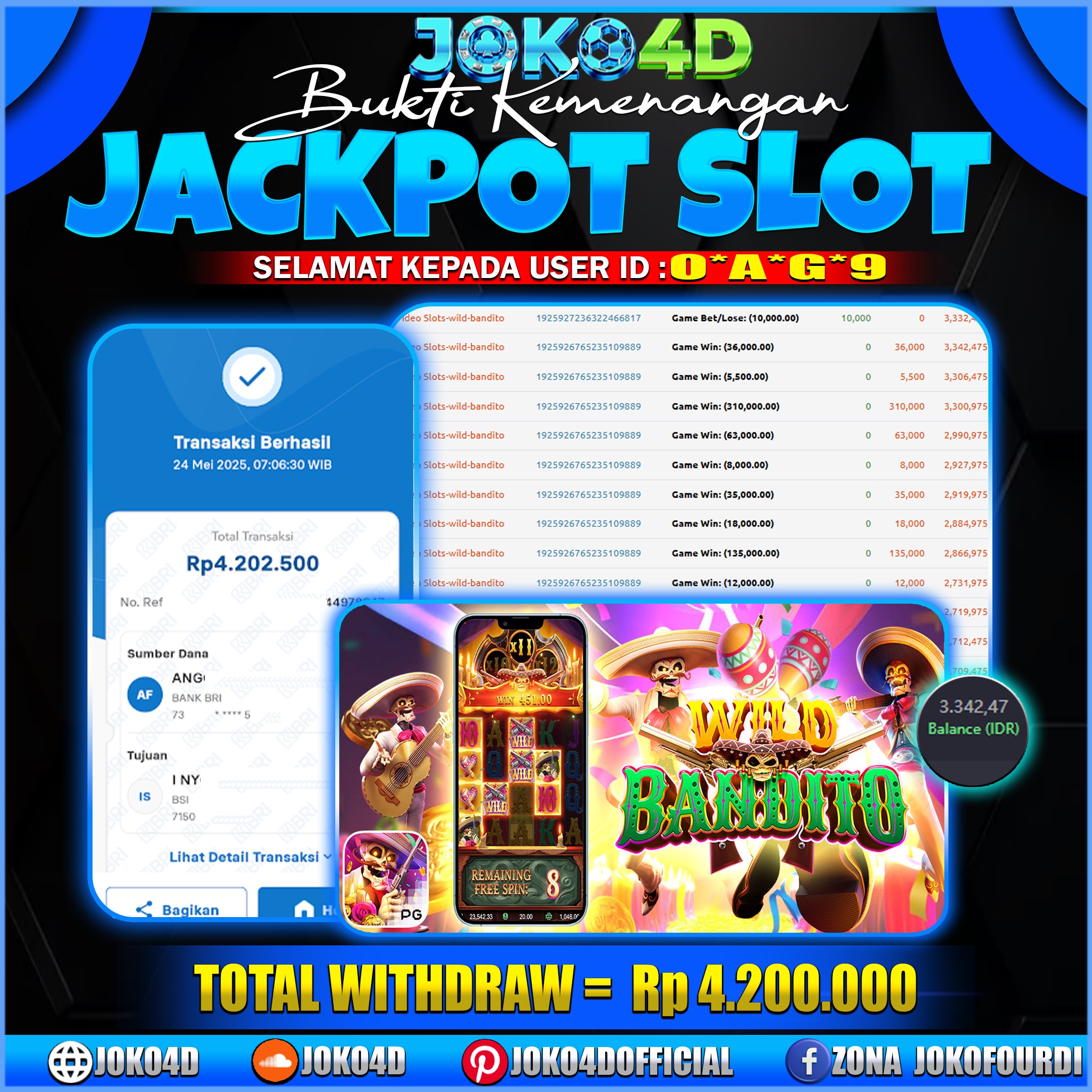 BUKTI JACKPOT SLOT JOKO4D WILD BANDITO MAIN DAN RASA KAN SESNSASI NYA DISINI KAWAN 24 MEI 2025