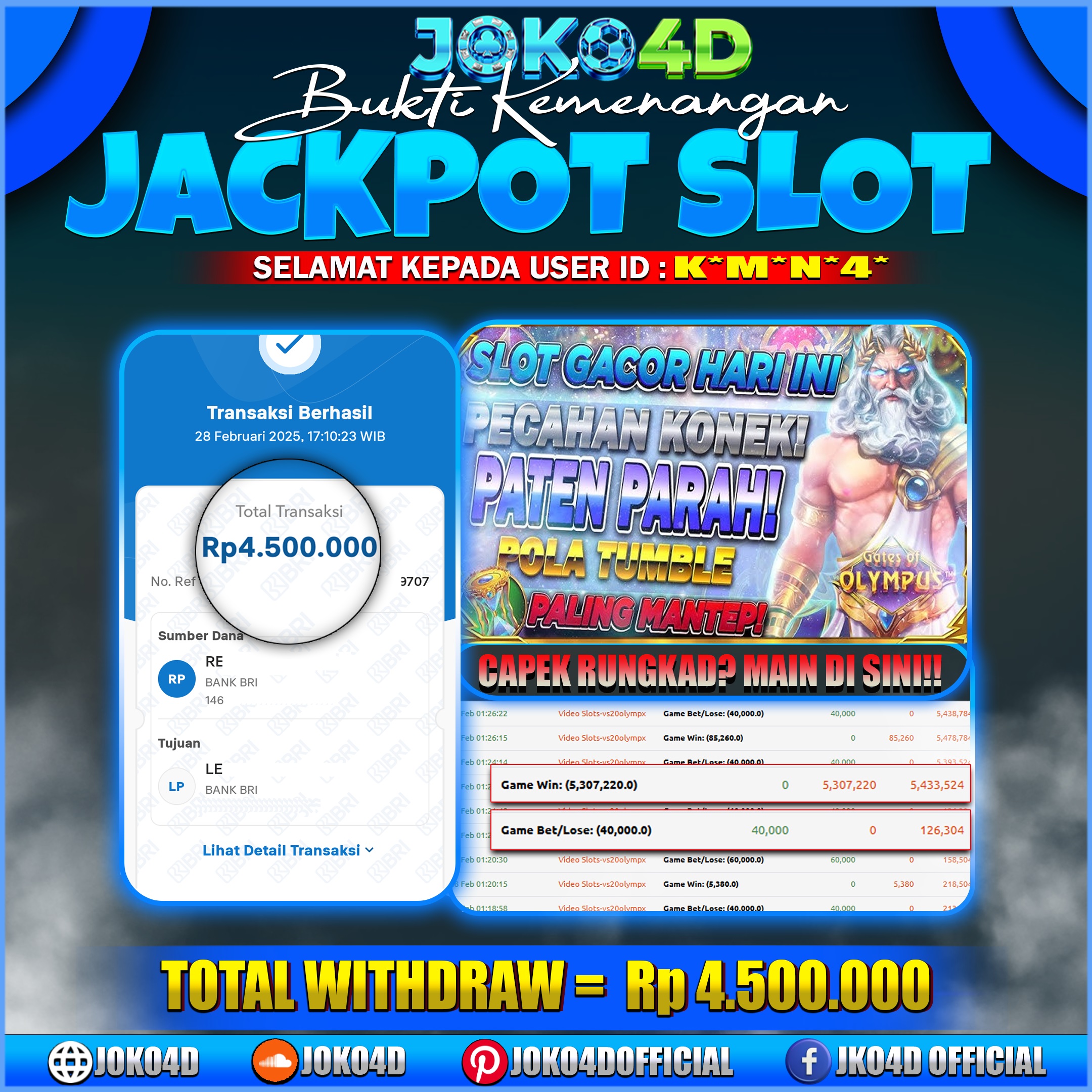 BUKTI JACKPOT SLOT JOKO4D AUTO BUYSPIN ZEUS PECAHAN KONEK 28 FEBRUARI 2025