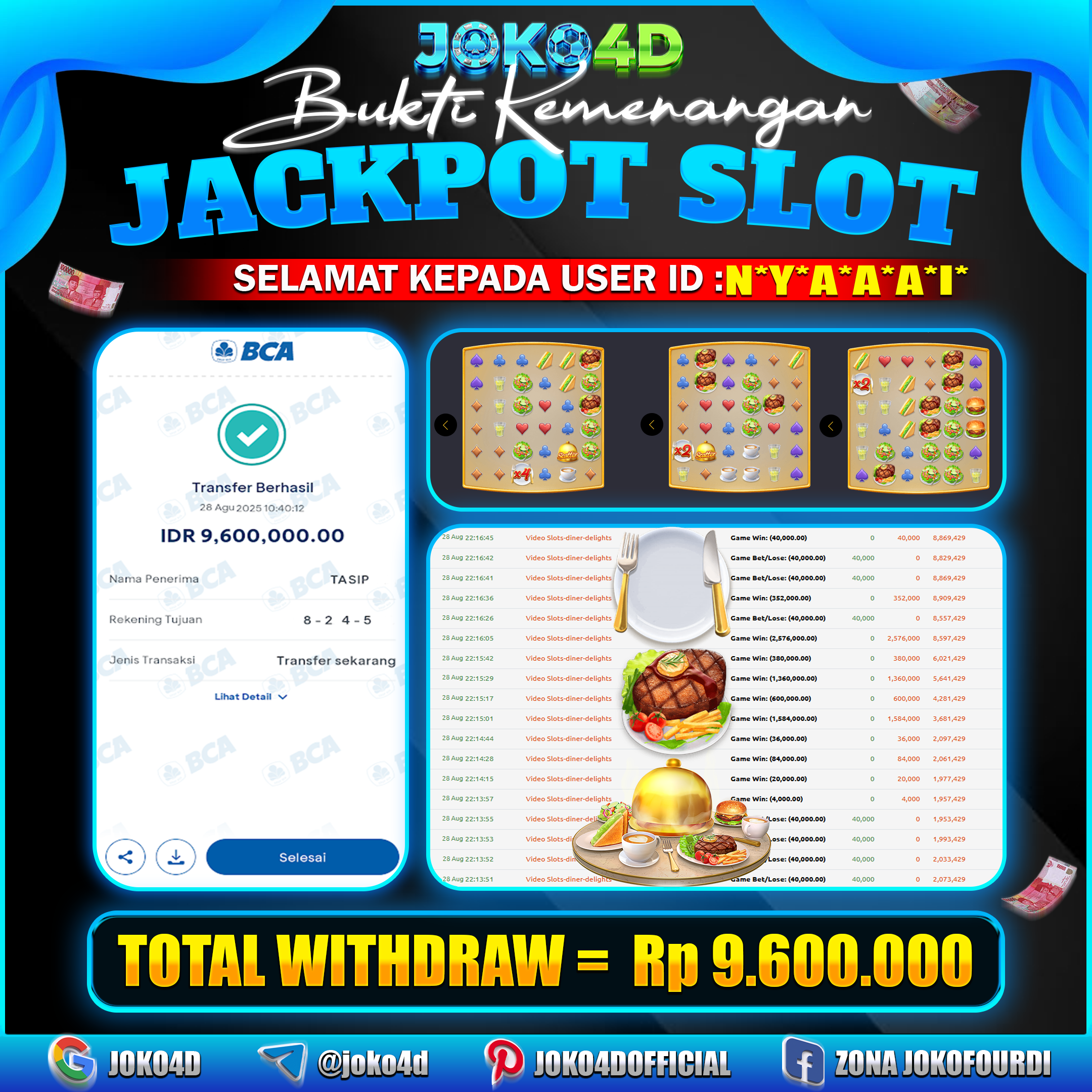 BUKTI KEMENANGAN SLOT GACOR JOKO4D PENINGKATAN DINER DELIGHTS KEMENANGAN BESAR HINGGA JUTAAN  BRAYY  27 AGUSTUS 2025
