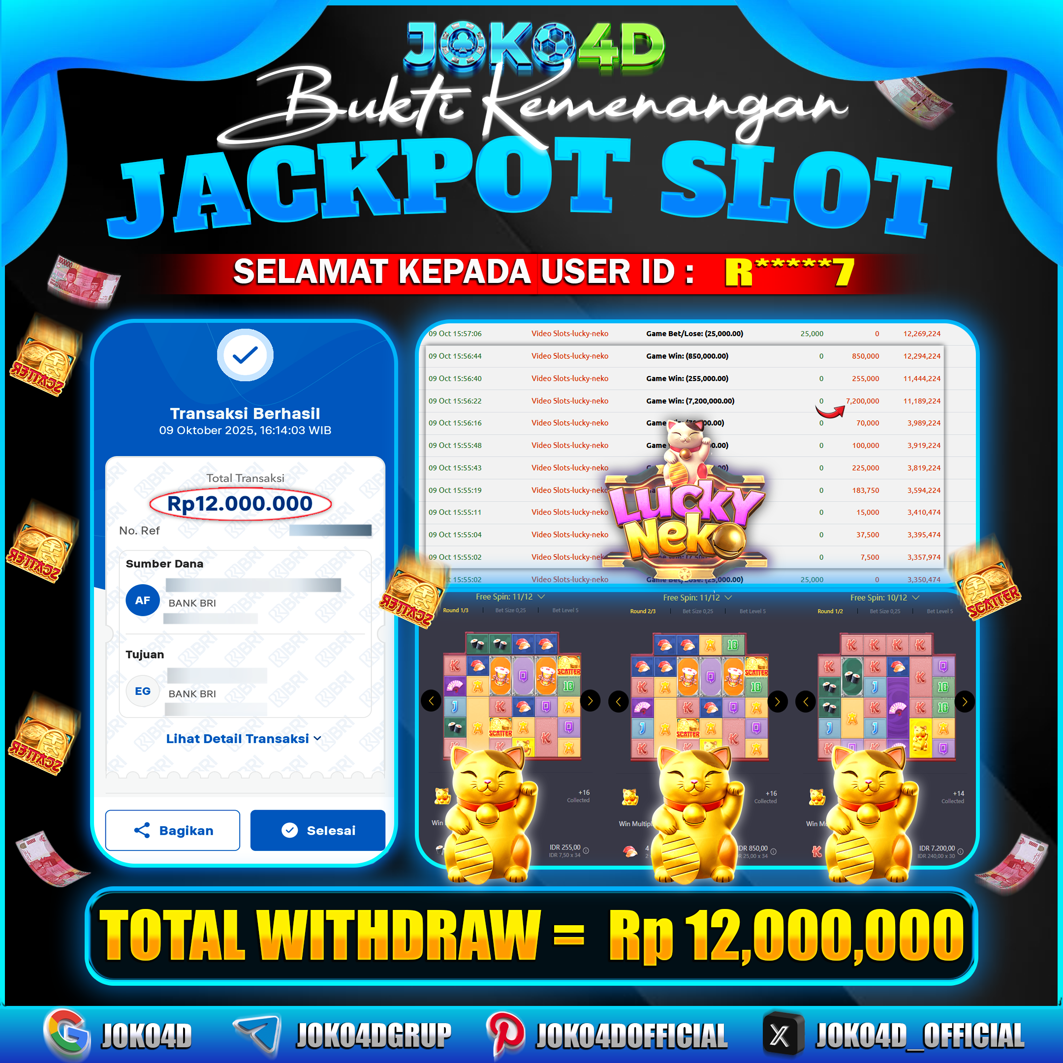 BUKTI JACKPOT SLOT GACOR JOKO4D LUCKY NEKO MENANG BESAR LANGUNG LUNAS BRAY  09  OKTOBER  2025