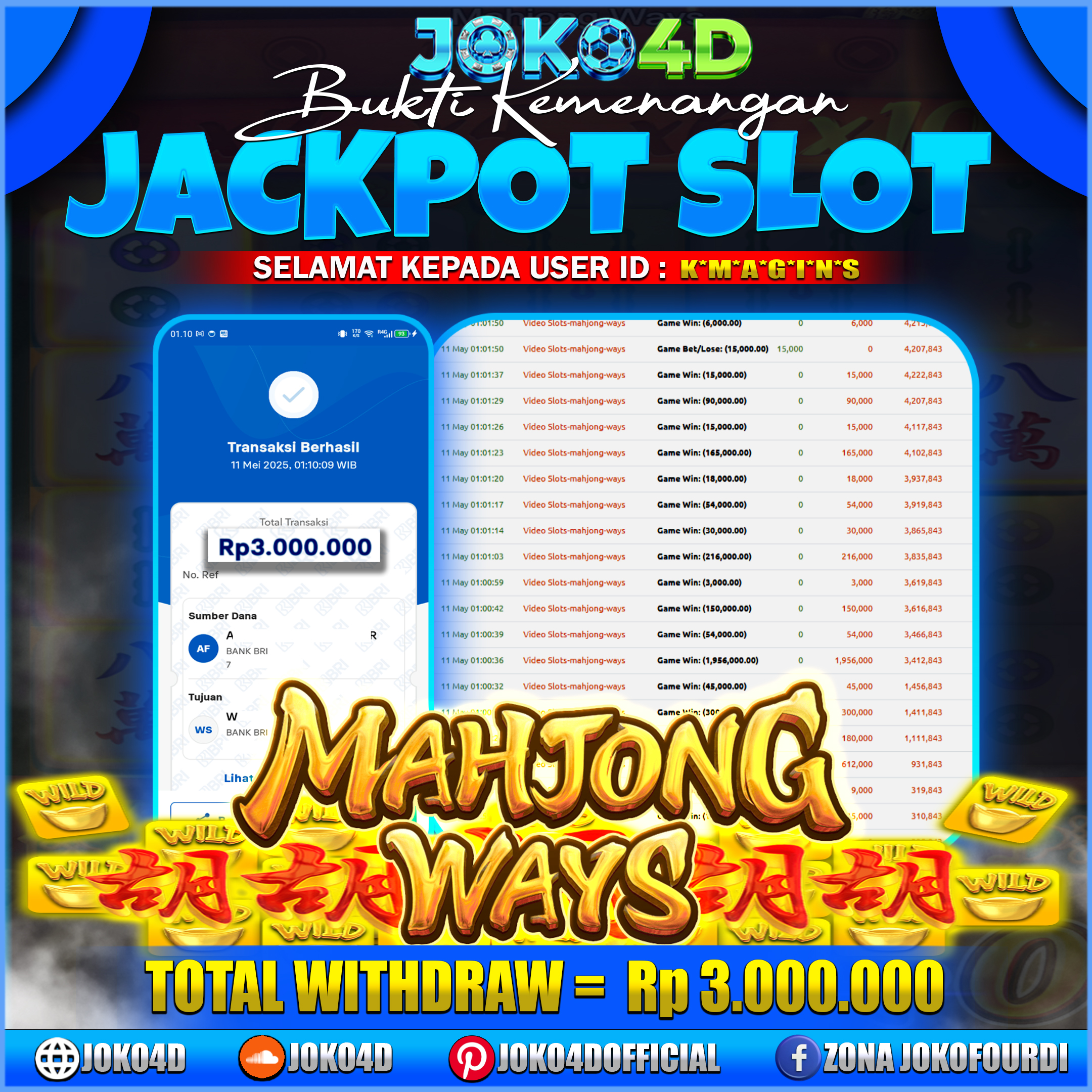 BUKTI JACKPOT SLOT JOKO4D PROVIT TANPA POLA JUGA BISA WD  MAHJONG WAYS CUAN 11 MEI  2025