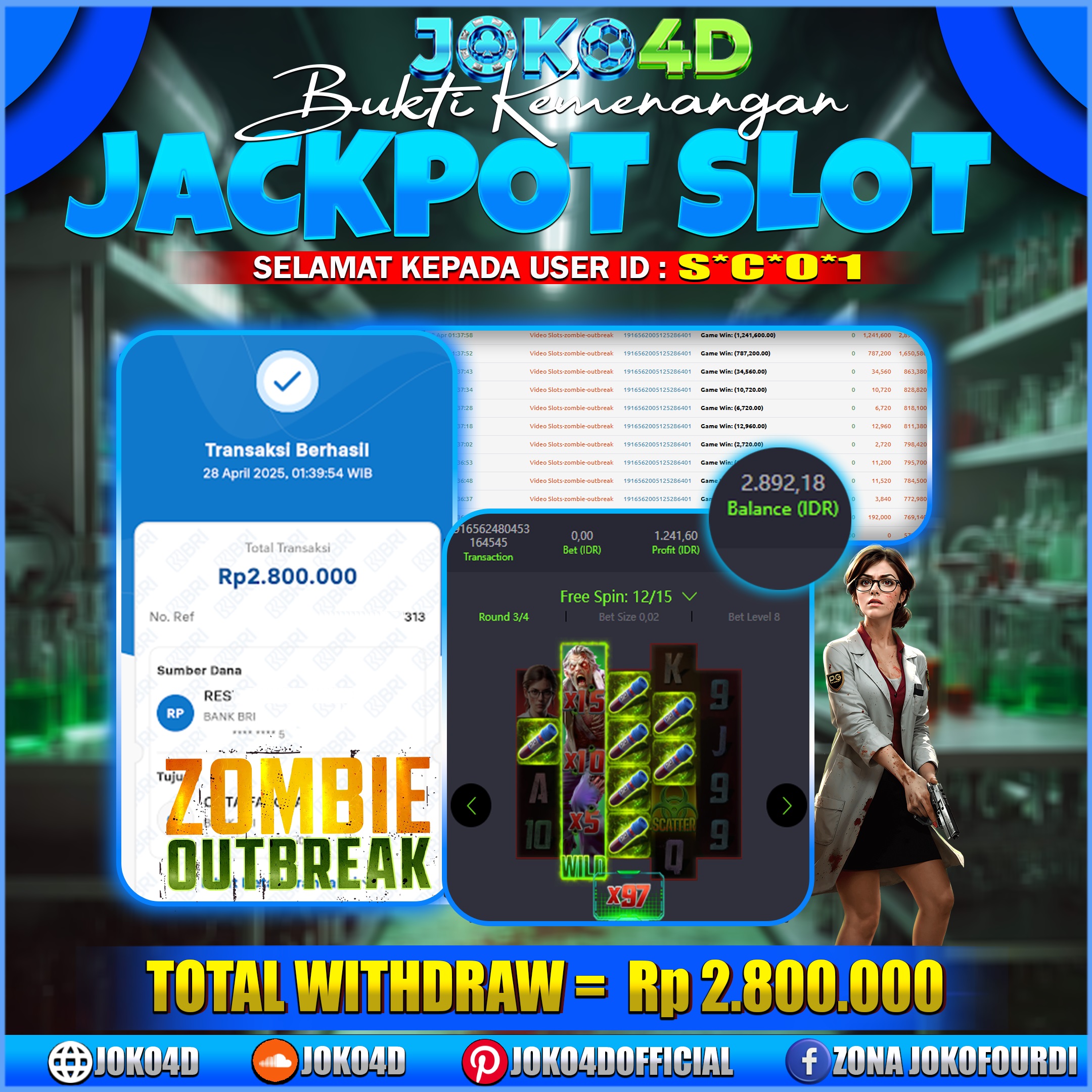 BUKTI JACKPOT SLOT GACOR JOKO4D ZOMBIE OUTBREAK MAIN BENTAR LANGSUNG PROFIT 28 APRIL 2025