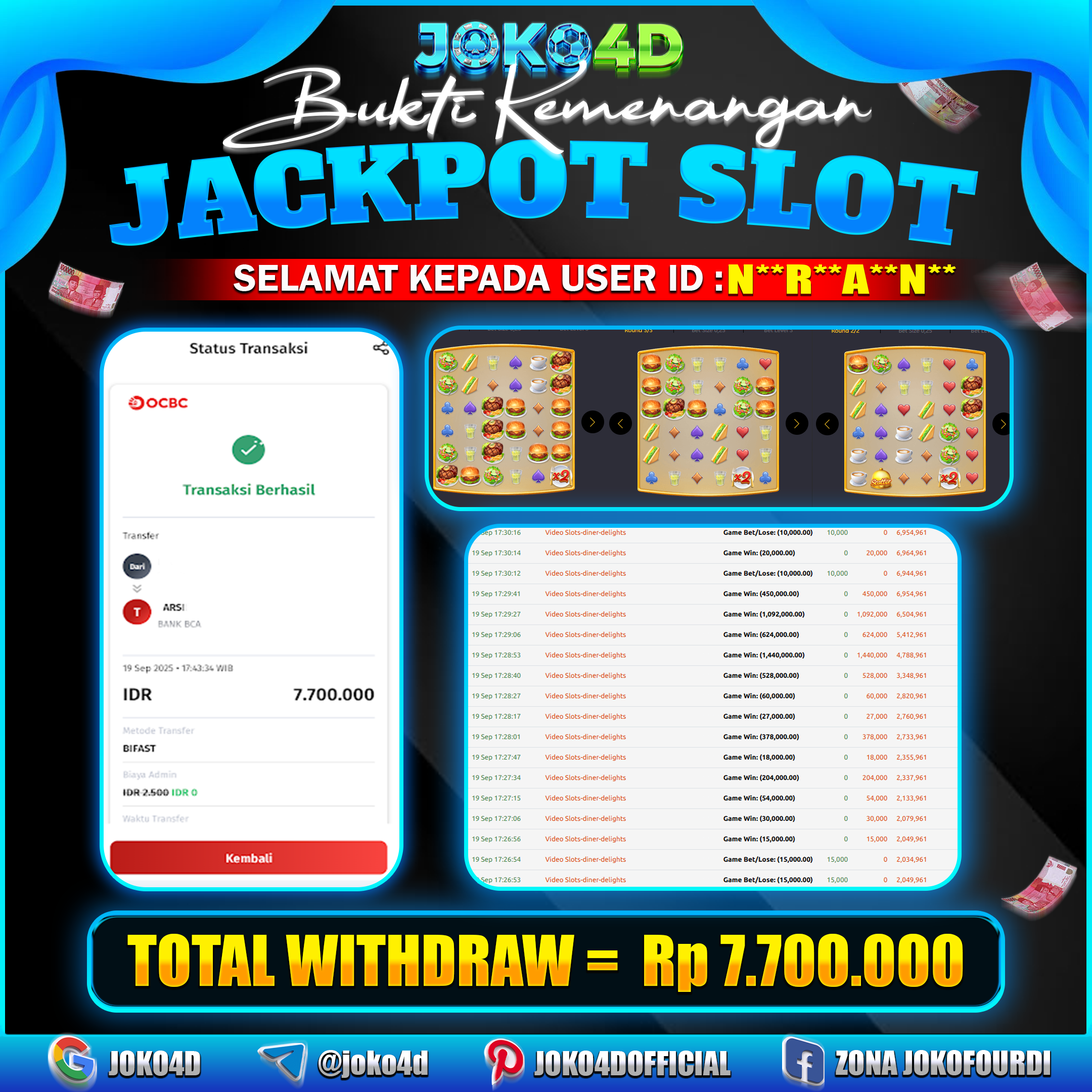 BUKTI KEMENANGAN SLOT GACOR JOKO4D PENINGKATAN DINER DELIGHTS KEMENANGAN BESAR HINGGA JUTAAN  BRAYY  19 SEPTEMBER 2025