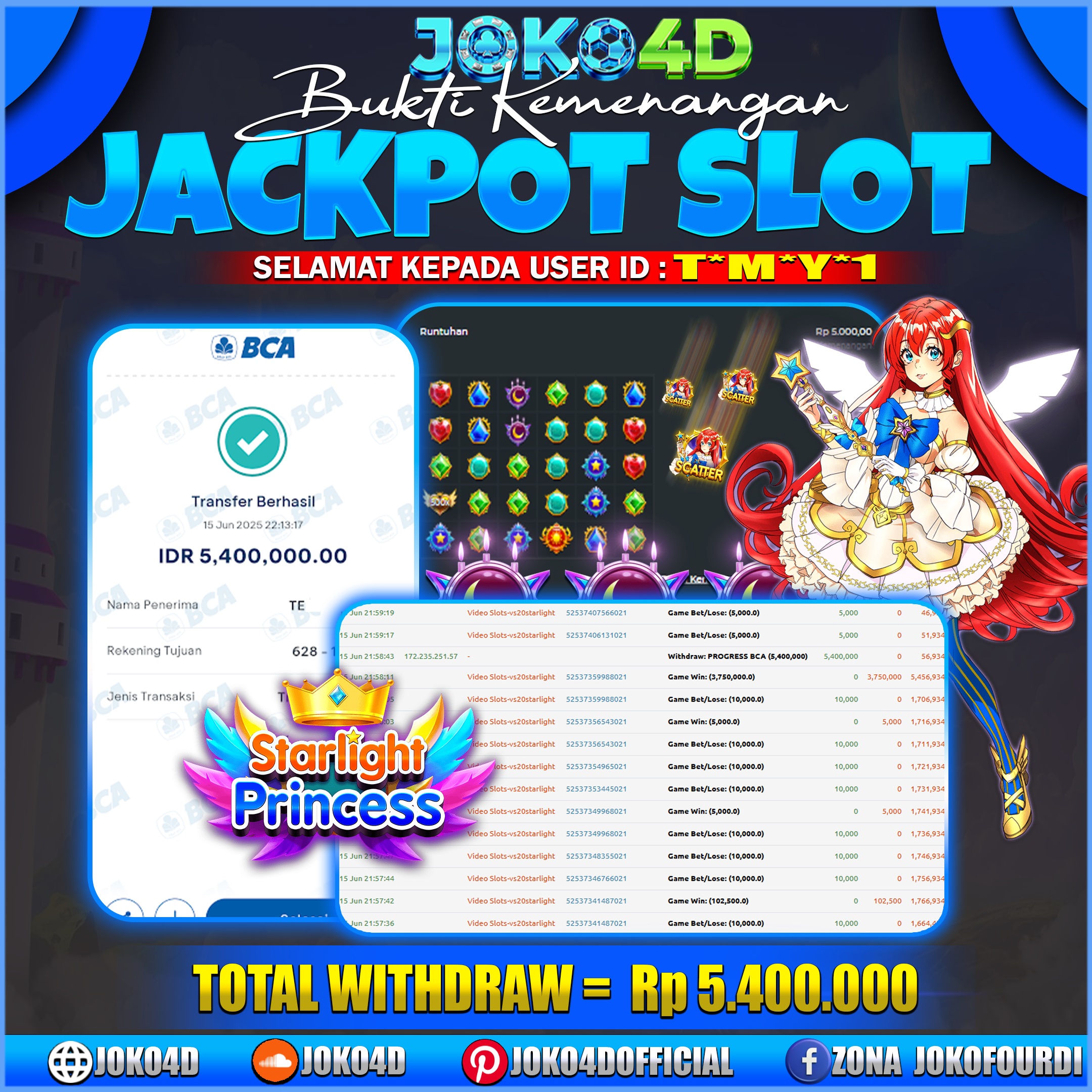 BUKTI JACKPOT SLOT GACOR JOKO4D PRINCESS STARLIGHT JATUH LAGI KAN PERKALIAN X500 TURUN BRAY 15 JUNI 2025