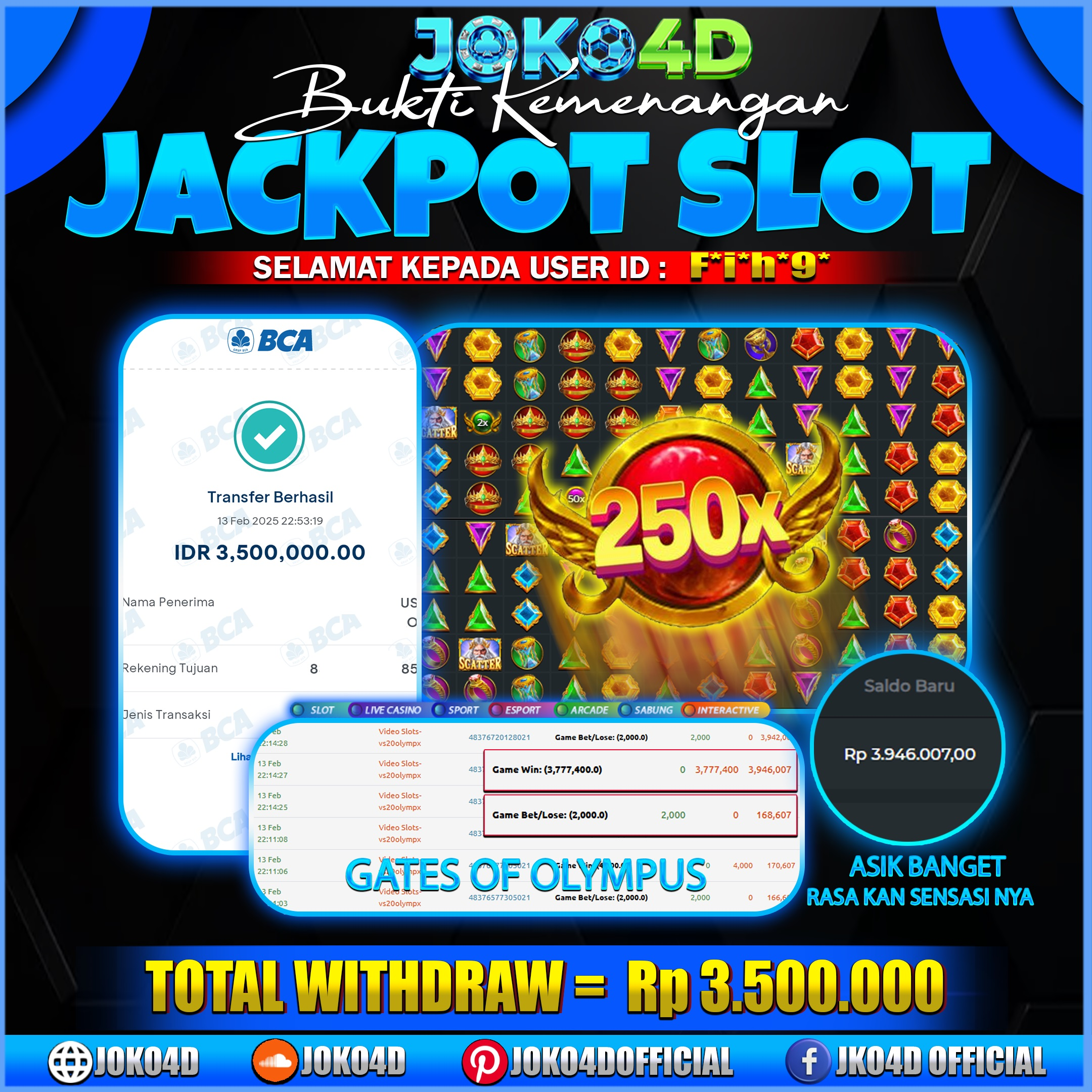 BUKTI KEMENANGAN SLOT GACOR JOKO4D BANYAK FREE SCATTER NYA BRAY 13 FEBRUARI 2025