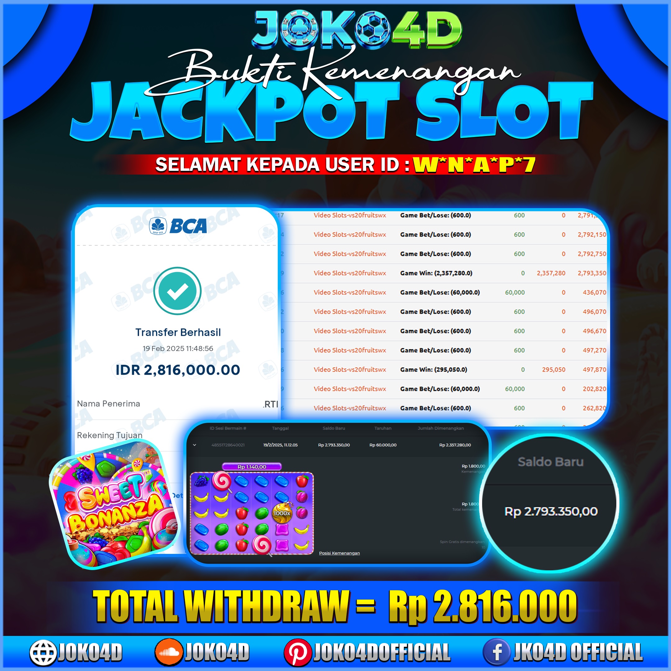 BUKTI JACKPOT SLOT GACOR JOKO4D MAIN APAPUN MENANG PASTI LUNAS 19 FEBRUARI 2025