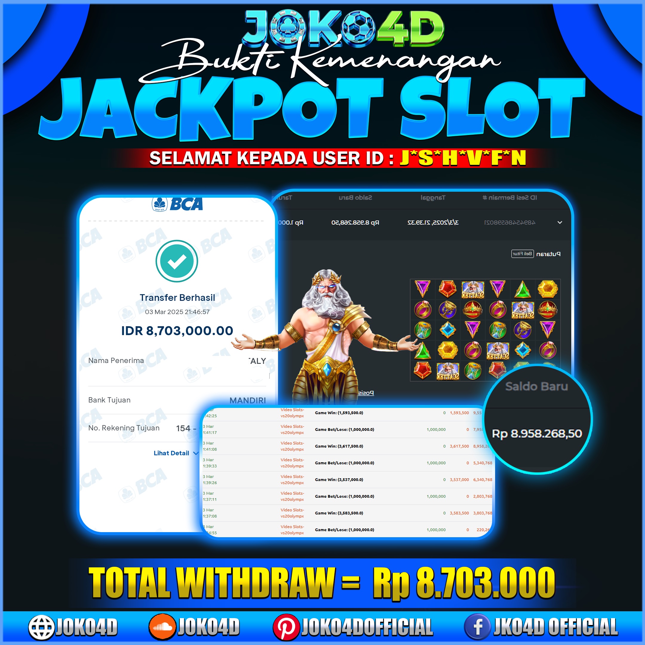 BUKTI KEMENANGAN SLOT GACOR JOKO4D BUKAN KATA KATA TAPI BUKTI JACKPOT 03 MARET 2025