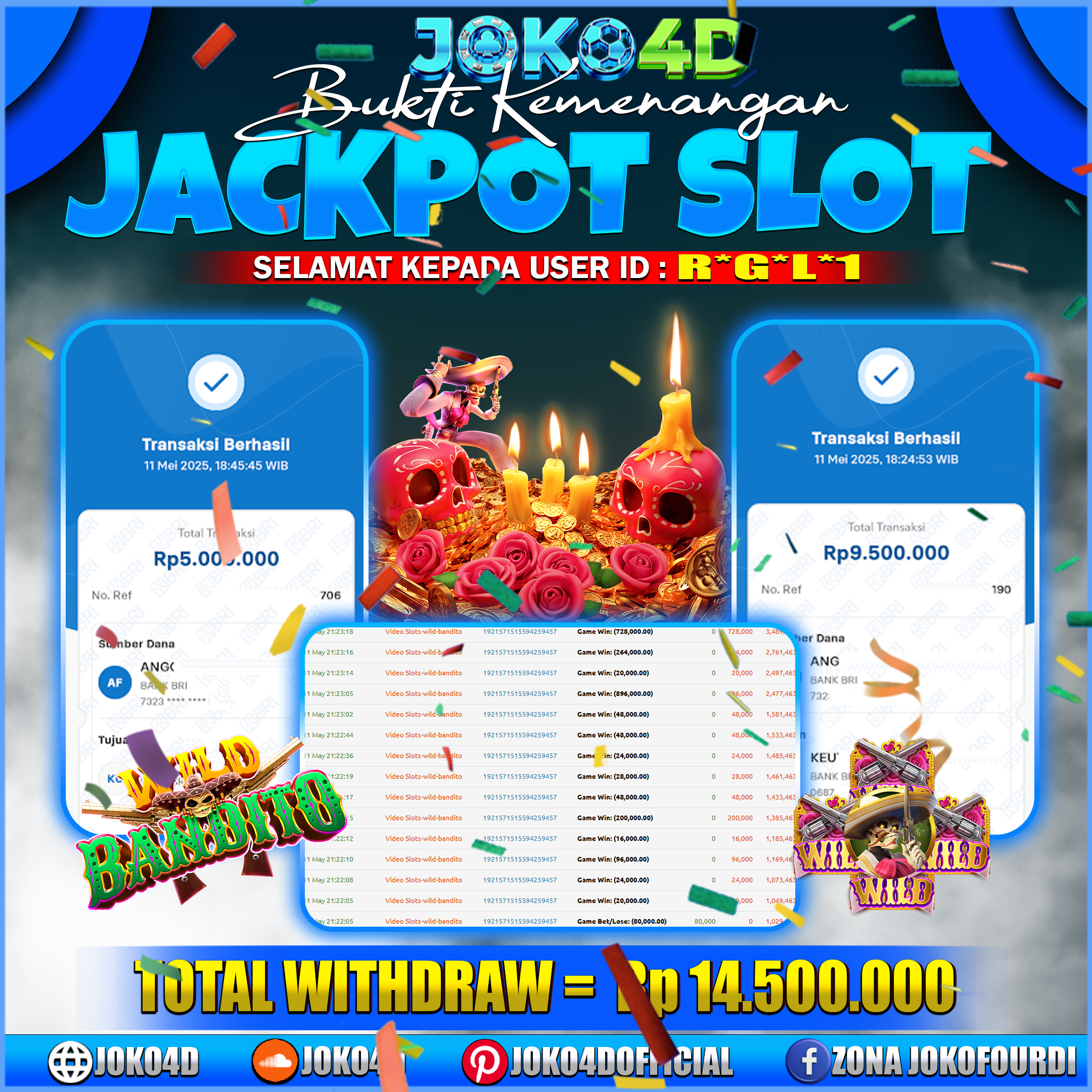 BUKTI JACKPOT SLOT GACOR JOKO4D WILD BANDITO SEDANG BOCOR BOCOR NYA BUKTI KAN LANGSUNG BRAYY 11 MEI 2025