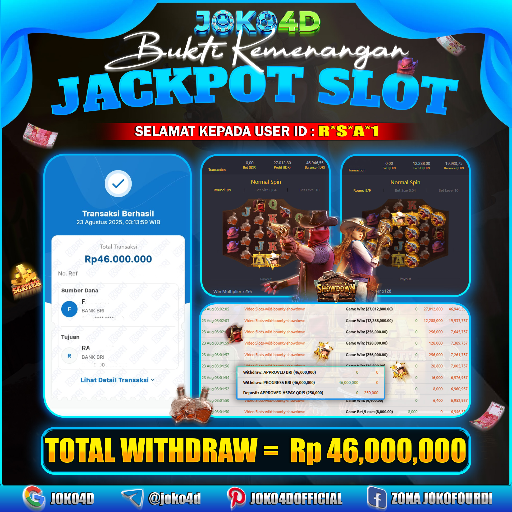 BUKTI KEMENANGAN SLOT GACOR JOKO4D COMBO WILD BOUNTY SHOWDWN  BANJIR SCATTER BRAYY  23 AGUSTUS 2025 