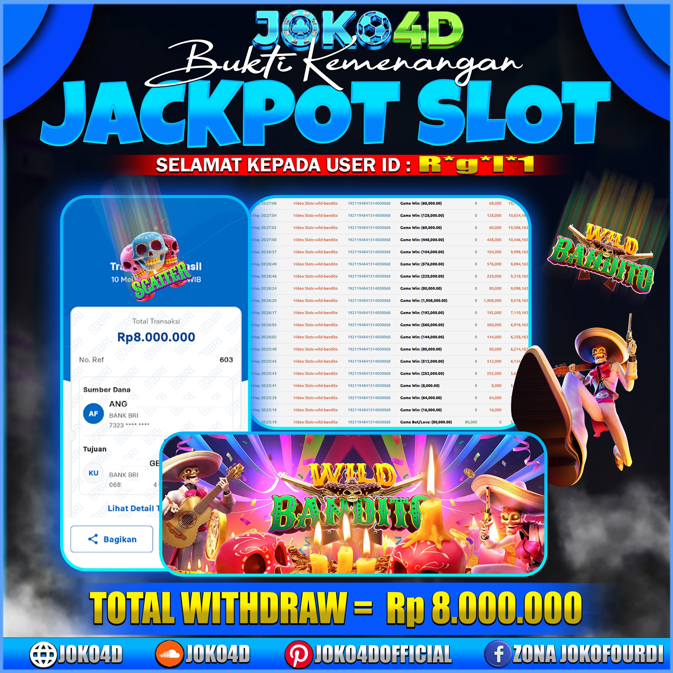 BUKTI JACKPOT SLOT GACOR JOKO4D WILD BANDITO GACOR NGUCUR CUAN  10 MEI  2025