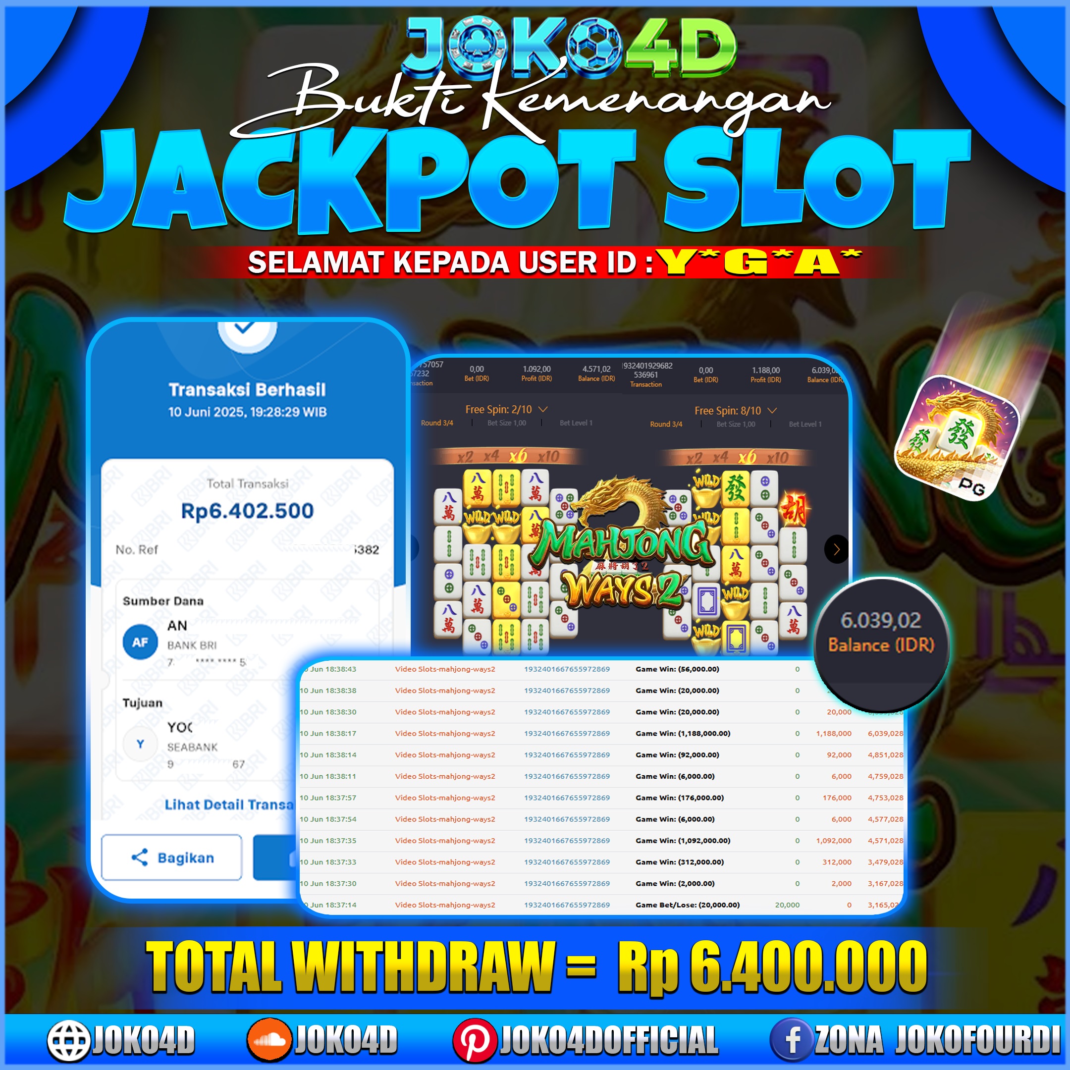 BUKTI JACKPOT SLOT JOKO4D MAHJONG WAYS  VIRAL PECAH BERUNTUN AUTO CUAN 10 JUNI 2024