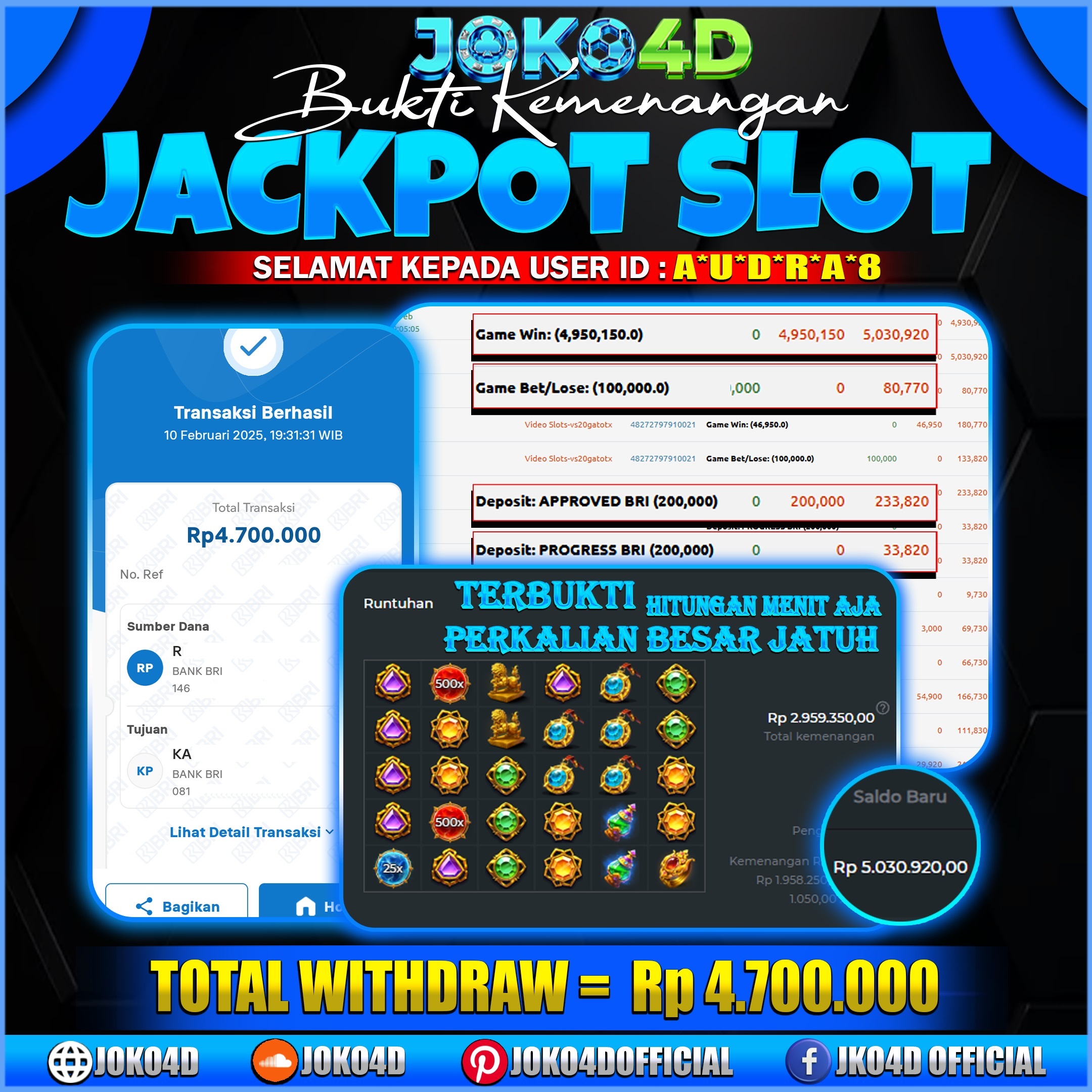 BUKTI JACKPOT SLOT JOKO4D AUTO SPIN GATOT KACA PALING GACOR DISINI 10 FEBRUARY 2025