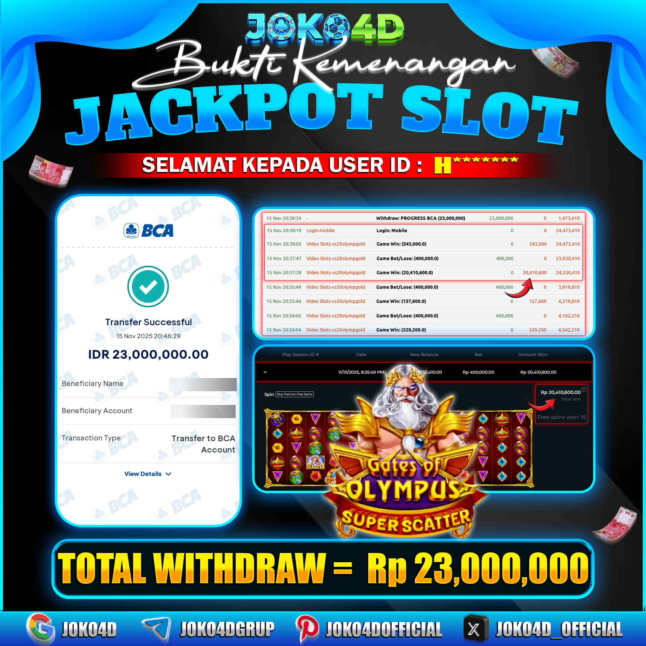 BUKTI KEMENANGAN SLOT GACOR JOKO4D GATES OF OLYMPUS SUPER SCATTER TIDAK ADA AMPUN CUAN TERUS  15 NOVEMBER 2025