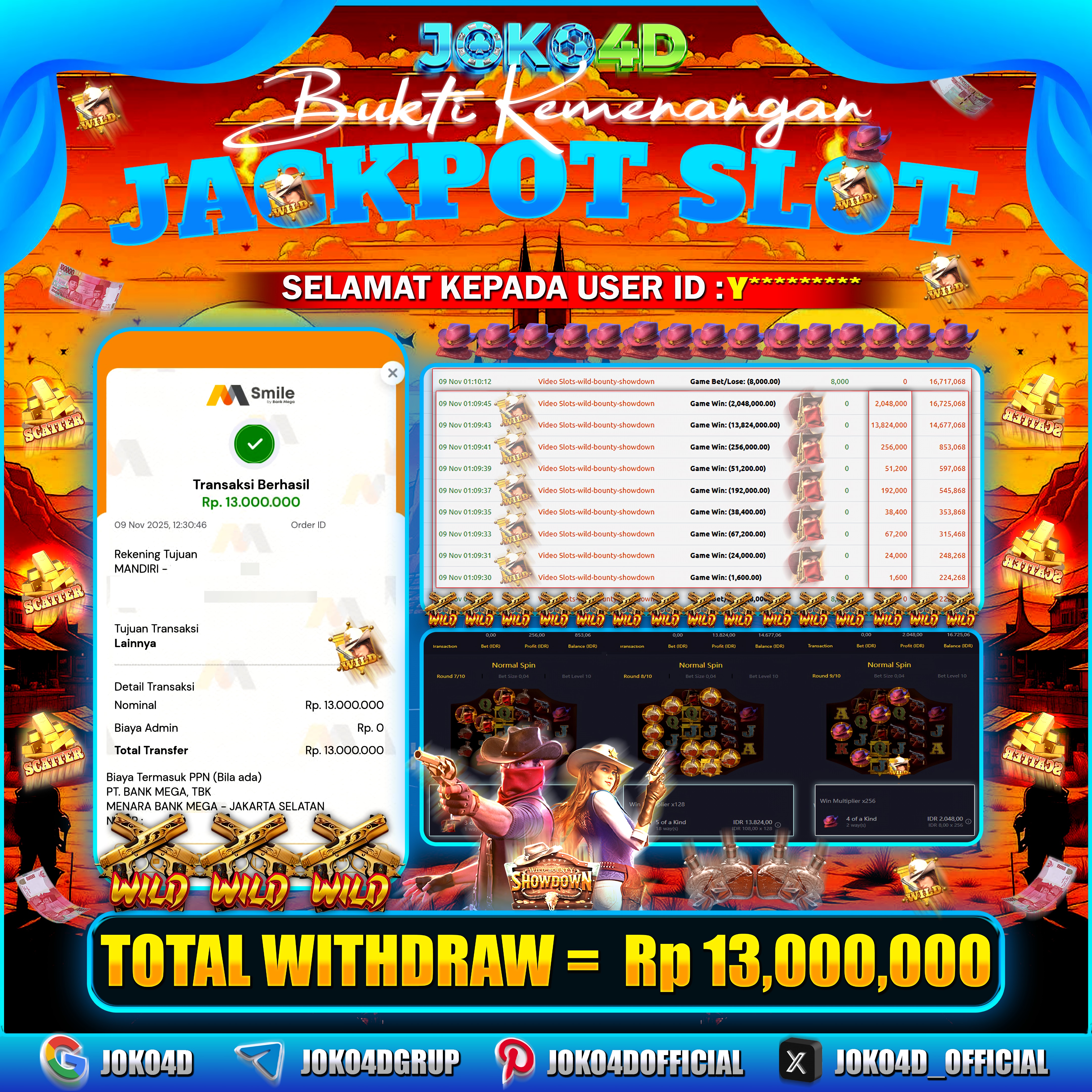 BUKTI KEMENANGAN SLOT GACOR JOKO4D COMBO WILD BOUNTY SHOWDWN  PENINGKATAN KEMENANGAN BESAR BRAYY  09 NOVEMBER 2025
