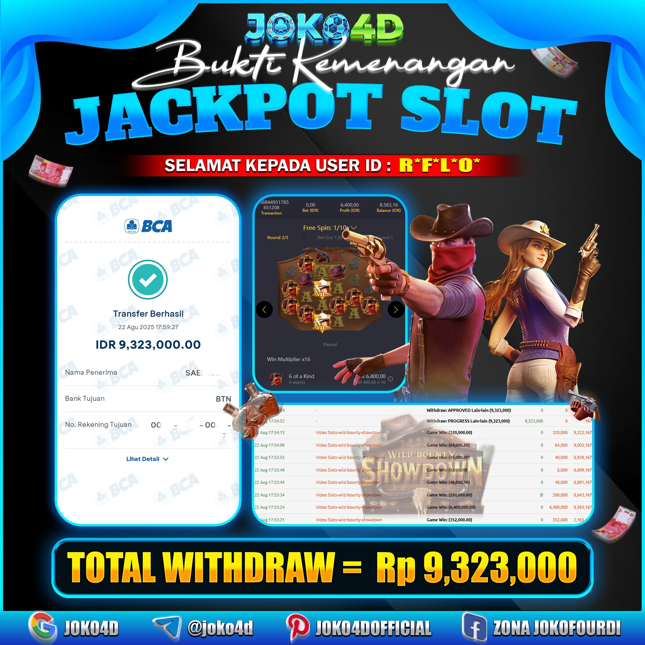 BUKTI KEMENANGAN SLOT GACOR JOKO4D COMBO WILD BOUNTY SHOWDWN  BANJIR SCATTER BRAYY  22 AGUSTUS 2025 