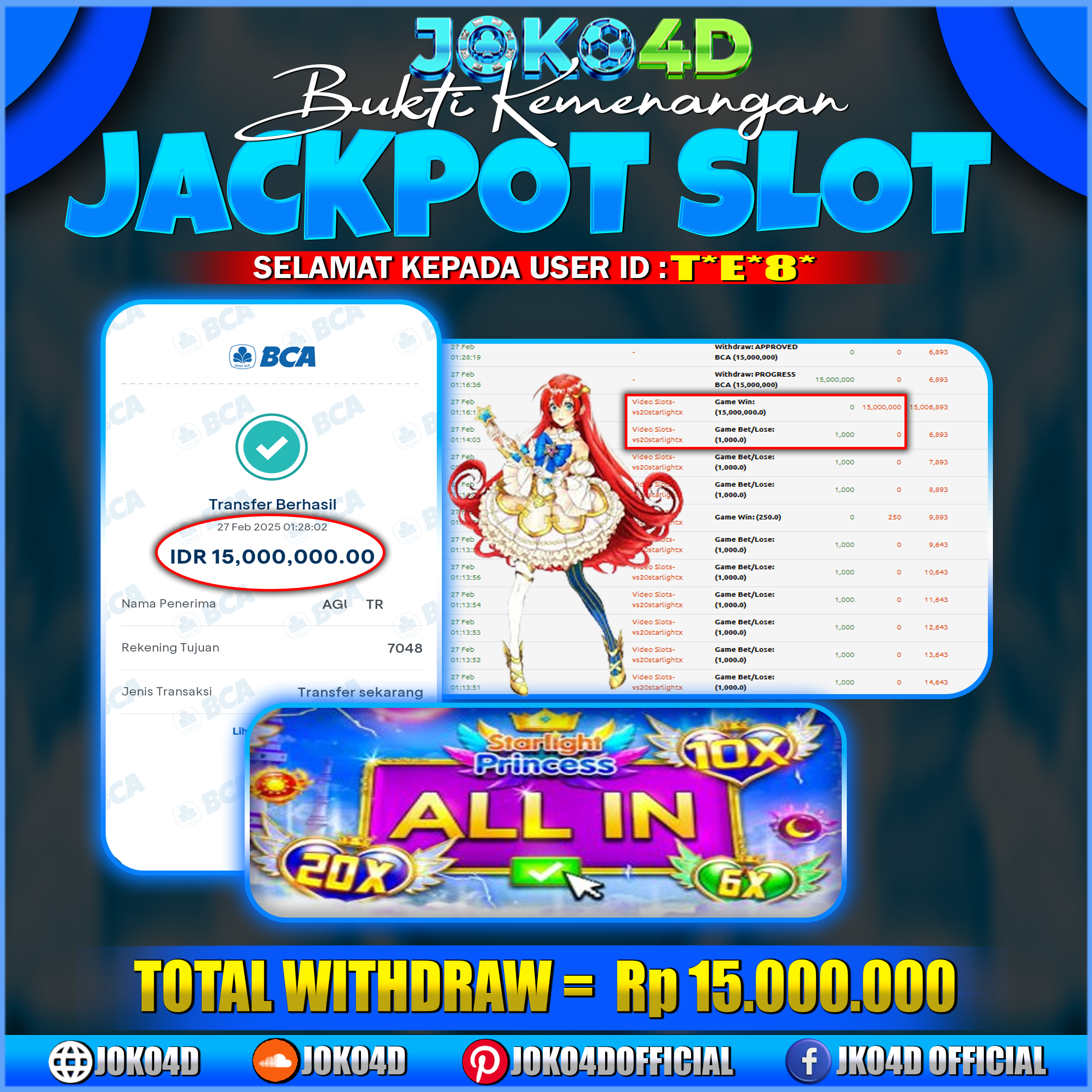 BUKTI  JACKPOT SLOT GACOR JOKO4D STARLIGHT JANGAN KHAWATIR SI GENIT AKAN BERIKAN KEMENANGAN BESAR 27 FEBRUARI 2025