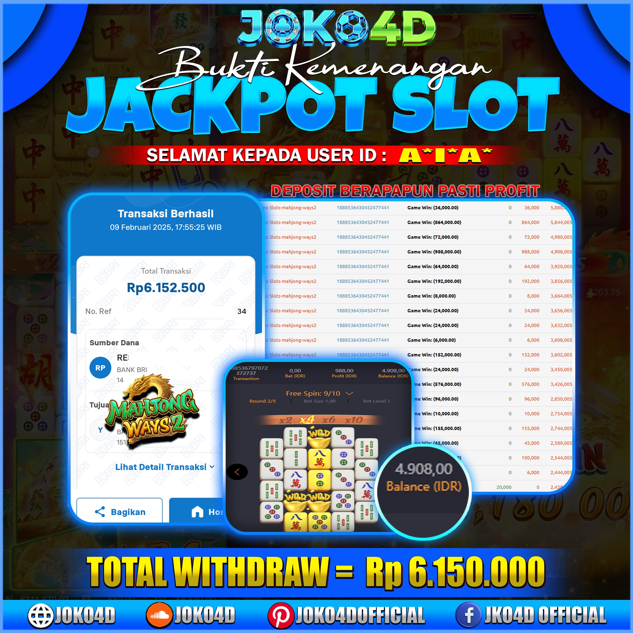 BUKTI KEMENANGAN SLOT GACOR JOKO4D SCATTER SEDANG BERJATUHAN PASTI WD 09 FEBRUARI 2025