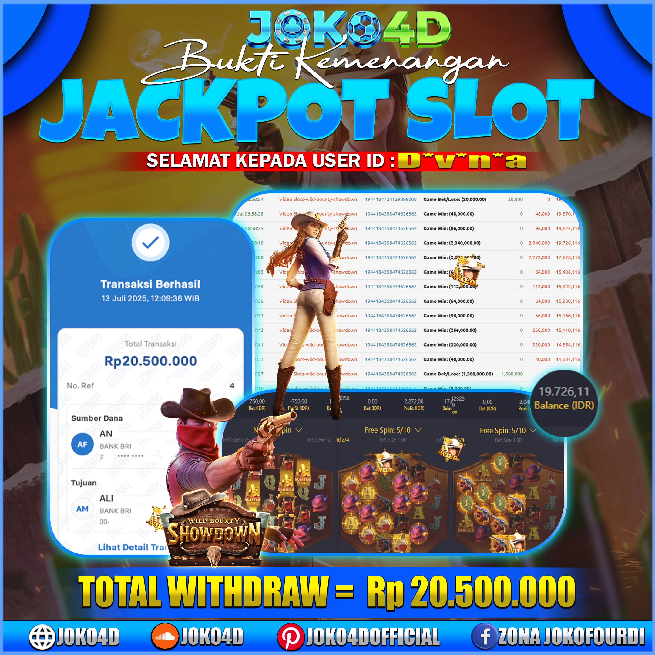 BUKTI JACKPOT SLOT JOKO4D WILD BOUNTY SHOWDOWN CAPEK RUNGKAD? SINI MAIN DI JOKO4D DI JAMIN  WITHDRAW 13 JULY 2025