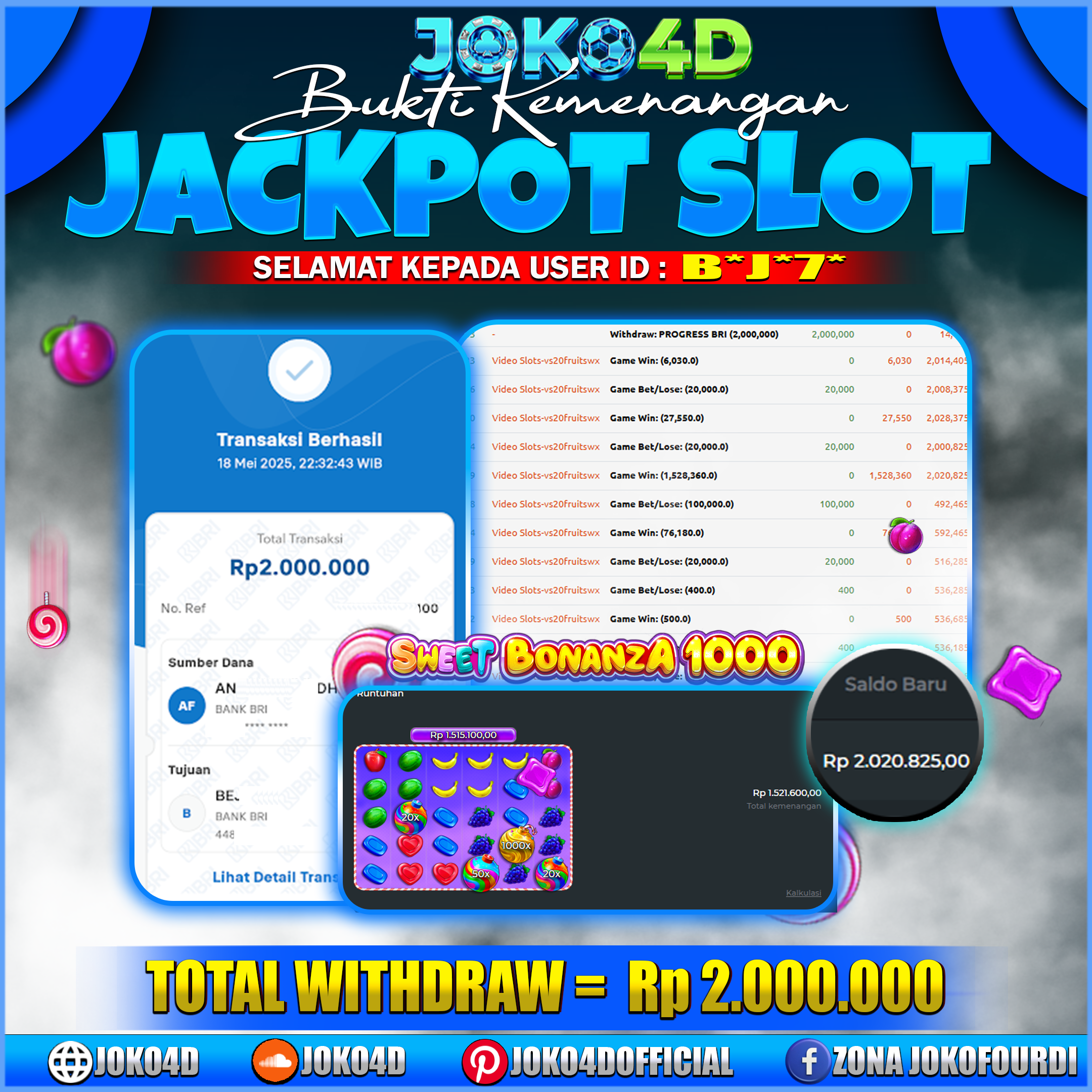 BUKTI JACKPOT SLOT JOKO4D PROVIT TANPA POLA JUGA BISA WD WILD BANDITO CUAN 19 MEI 2025
