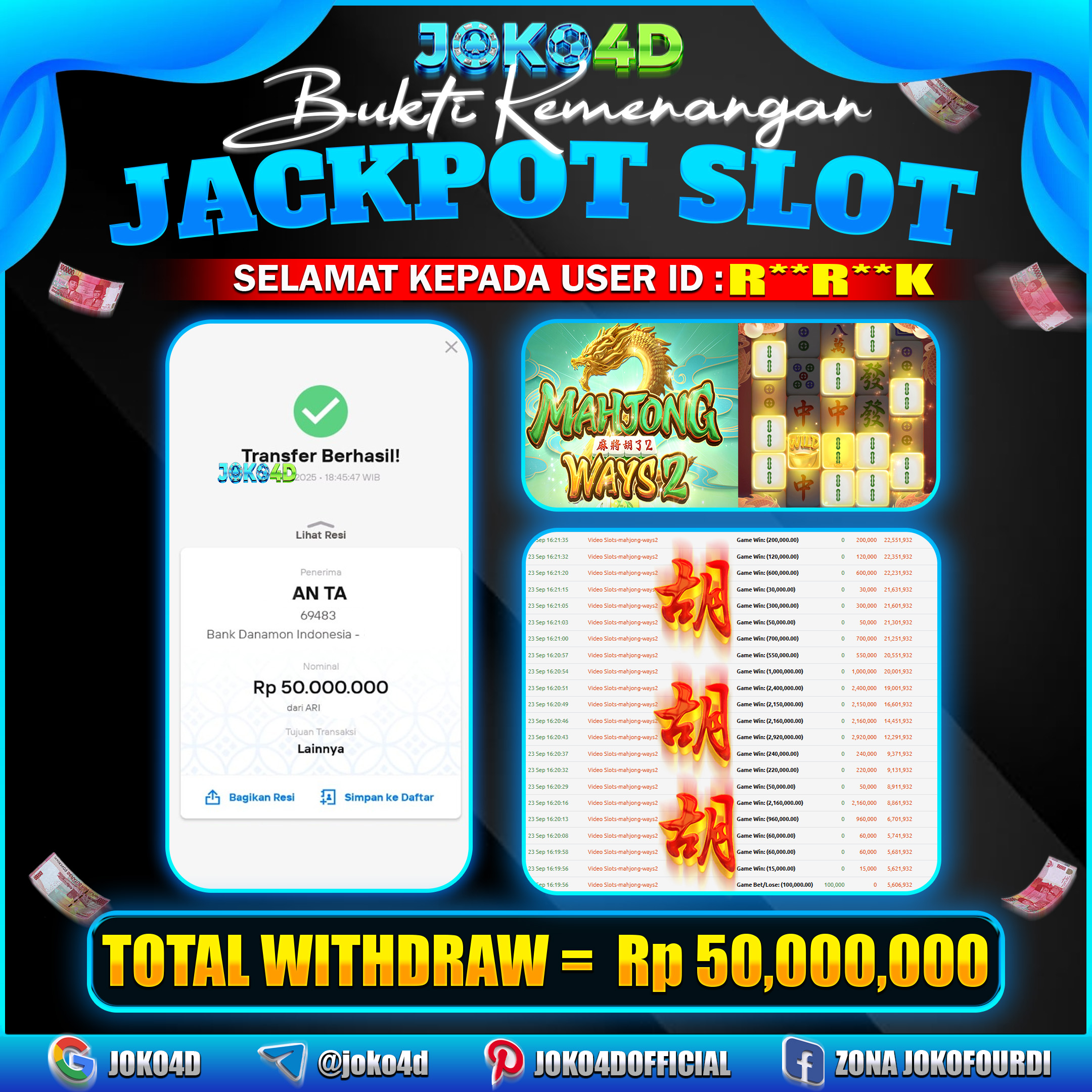 BUKTI KEMENANGAN SLOT GACOR JOKO4D MAHJONG WAYS 2  BANJIR SCATTER BRAYY  23  SEPTEMBER 2025