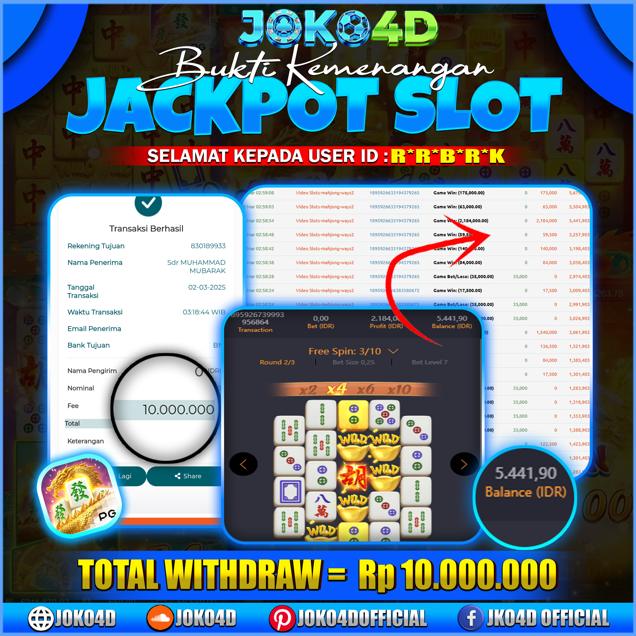 BUKTI JACKPOT SLOT GACOR JOKO4D MAHJONG GACOR NGUCUR CUAN 02 MARET 2025