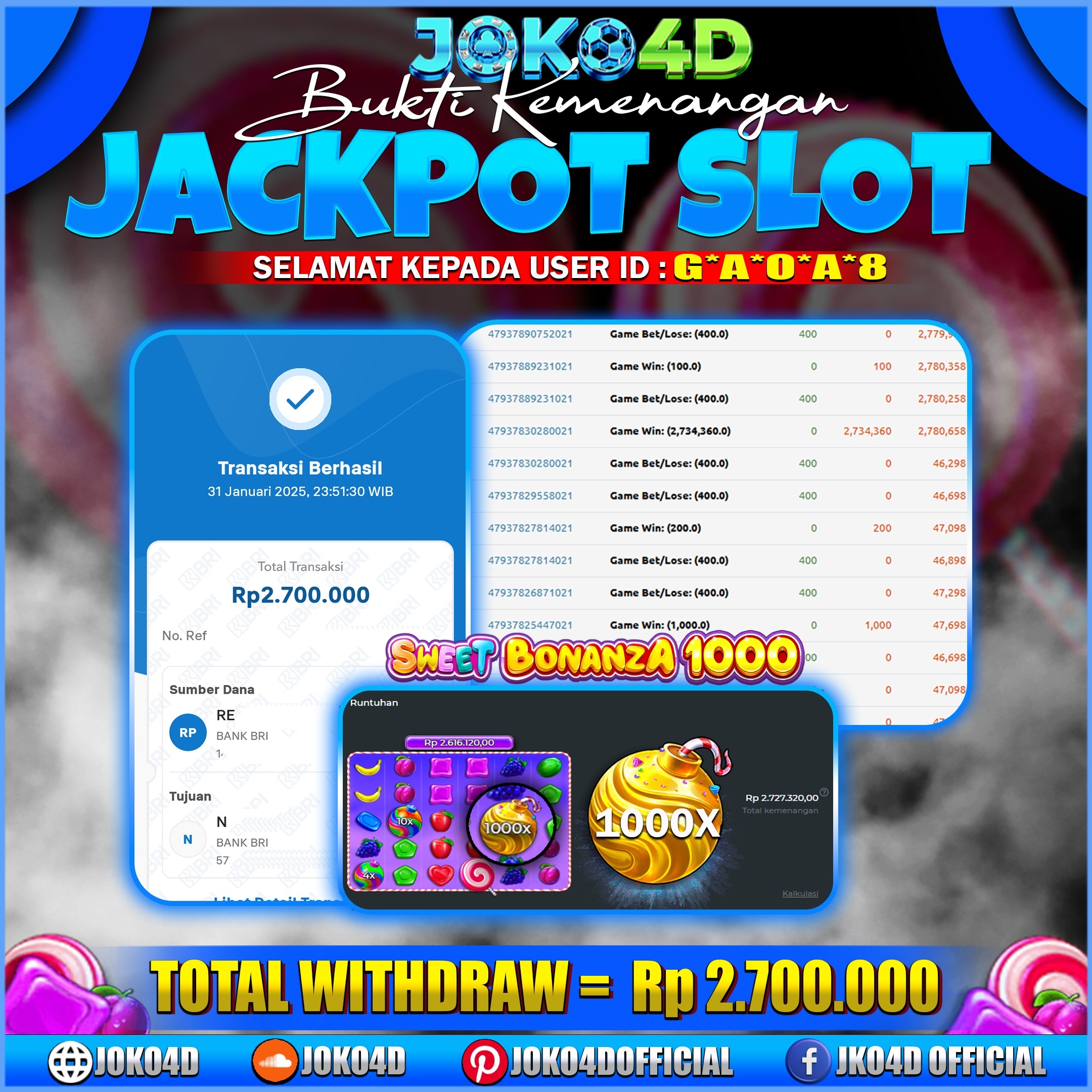 BUKTI JACKPOT SLOT GACOR JOKO4D RATTING KEMENANGAN TERTINGGI 31 FEBRUARI 2025