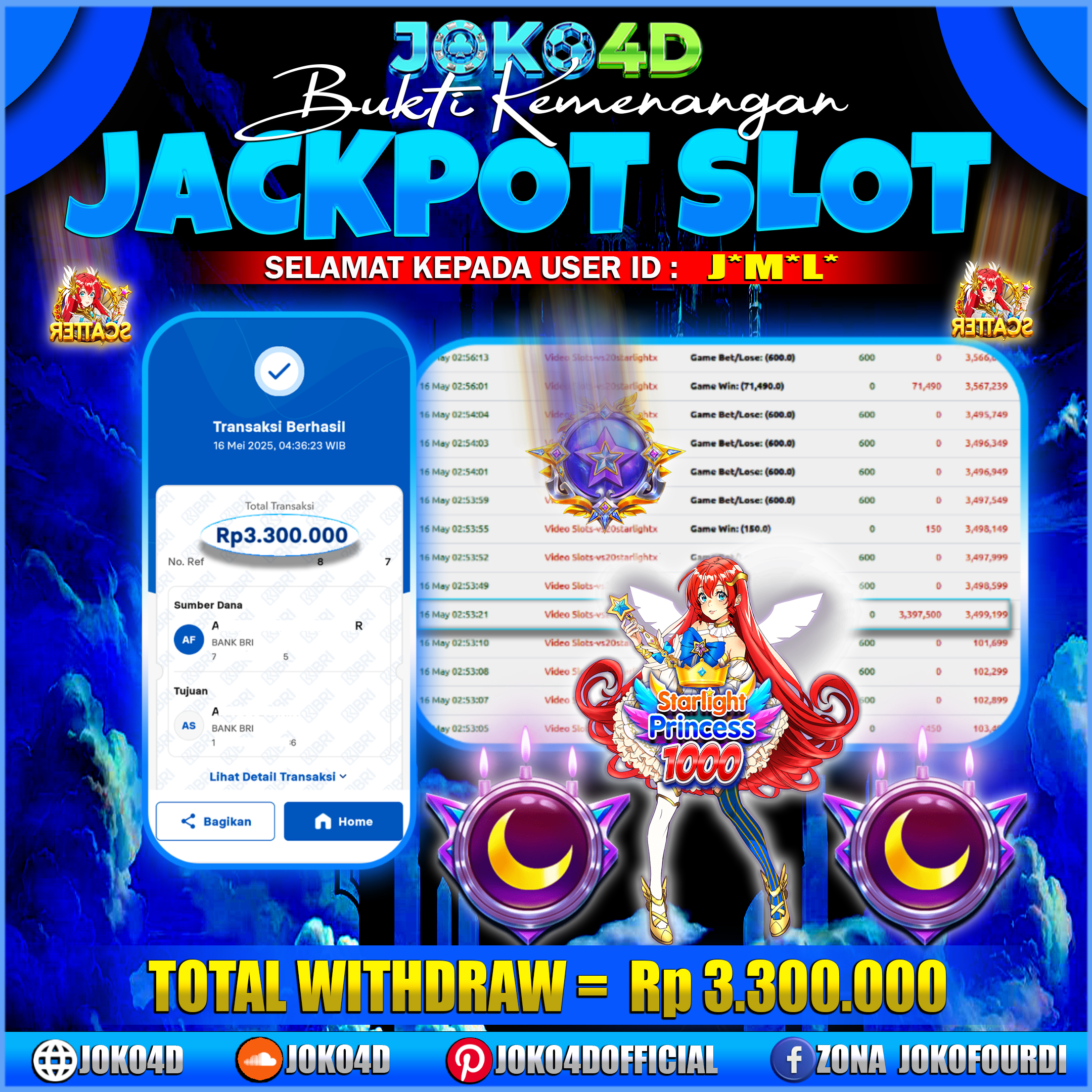 BUKTI JACKPOT SLOT GACOR JOKO4D PRINCESS STARLIGHT KOLAM CUAN BUKAN KOLAM SUSU 16 MEI 2025